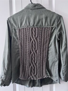 Aeropostale Linen Blend Khaki Green Button Down Textured Knit Back Panel. Cute!